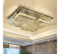 MOSSODOR Crystal LED Chandelier Ceiling Light - Smart Remote Control - Square Glass Droplet Ceiling Light for Dining Room Living Room Bedroom Office (Chrome, 60cm)