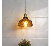 MOSSODOR Handcrafted Glass Geometric Dome Vintage Warm Pendant Light Amber Gold Iron Fixture for Kitchen Dining Room Bedroom Lights