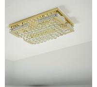 MOSSODOR Luxury Chandelier - Smart Remote Control - Stainless Steel K9 Modern Flush Mount Chandelier Square Glass Droplet Ceiling Light for Dining Room Living Room Bedroom Office