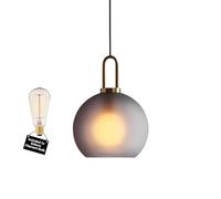 MOSSODOR Modern Vintage Glass Globe Light 20cm Smoked Ceiling Light Industrial Ceiling Light - E27 Filament Bulb (Included) for Kitchen Dinning Room Bedroom Lights