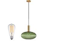 MOSSODOR Pendant Ceiling Lights Gass Light Shade Ceiling Light Hanging Pendant Lights - Include E27 Bulb - Hanging Lamp Ceiling for Kitchen Living Room (Green, Cylinder (30cm)
