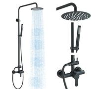 MOSSON Shower System Matte Black Outdoor Shower Fixtures with 8" Rain Shower Head Handheld Sprayer Single Handle 304 Stainless Steel Wall Mounted Shower Shower Faucet Combo for Bathroom or Backyard