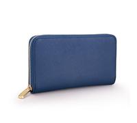Mossruta Luxury Real Leather Zip Around Travel Wallet | Large Capicity Card Holder Organizer | Classic Phone Clutch for Men Women, Navy - Saffiano Leather
