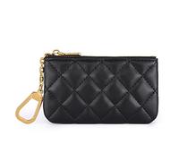 Mossruta Premium Genuine Full Grain Leather Mini Coin Purse Keychain Pouch Card Holder for Men Women, Black Quilted- AG, Classic