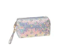 MOSSTYUS Glitter Cosmetic Pouch Makeup Bag Sequin Travel Organizer for Women Multi-Purpose Toiletry Case Zipper Pencil Holder, Silver heart shape, One size