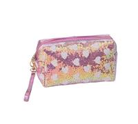 MOSSTYUS Glitter Cosmetic Pouch Makeup Bag Sequin Travel Organizer for Women Multi-Purpose Toiletry Case Zipper Pencil Holder, Pink heart shape 2#, One Size, Mobb-250407053f-04