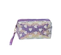 MOSSTYUS Glitter Cosmetic Pouch Makeup Bag Sequin Travel Organizer for Women Multi-Purpose Toiletry Case Zipper Pencil Holder, purple heart shape, One size
