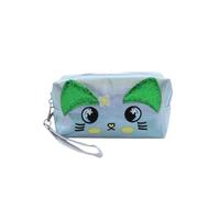 MOSSTYUS Holographic PU Cosmetic Bag Women Girl Travel Toiletry Organizer Makeup Bag Multipurpose Hanging Storage Purse Case, Blue Cat, One Size, Cartoon Style