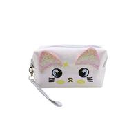 MOSSTYUS Holographic PU Cosmetic Bag Women Girl Travel Toiletry Organizer Makeup Bag Multipurpose Hanging Storage Purse Case, White cat, One Size, Cartoon Style