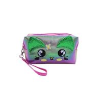 MOSSTYUS Holographic PU Cosmetic Bag Women Girl Travel Toiletry Organizer Makeup Bag Multipurpose Hanging Storage Purse Case, Fuchsia cat, One Size, Cartoon Style