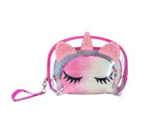 MOSSTYUS Plush Unicorn Cosmetic Bag Organizer Travel Toiletry Set with Clear Waterproof PVC Bag Makeup Pouch for Girls Women, Fuchsia(unicorn3set), One Size, Mobb-250413185f-02