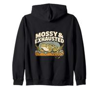 Mossy And Exhausted Cute Tired Frog Nature Zip Hoodie