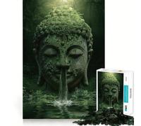 Mossy Buddha Head with Waterfall Adult Jigsaw Puzzles1000 Pieces Sharp Mind DownTime Game Family Pastime Art Display (50x75cm)