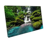 Mossy Green Jungle Forest With Beautiful Waterfall Phu Tub Berk Mountain Thailand Wall Art Print On Canvas Picture For Home Office Decor 91x61cm (36x24In)