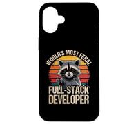 Most Feral Full Stack Developer Funny Raccoon Coder Dev Men Case for iPhone 16 Plus