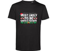 Most Likely to Be Santa's Favorite T Shirt Merry Christmas Jingle Bells Snow Flakes Gift for GF/BF & Kids Birthday Xmas Unisex Adult & Kids Festive Top (Black, L)
