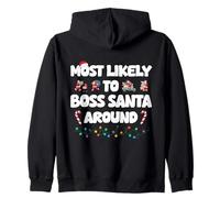 Most Likely to Boss Santa Around Funny Xmas Party Costume Zip Hoodie