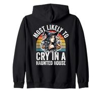 Most Likely To Cry In A Haunted House Funny Halloween Zip Hoodie