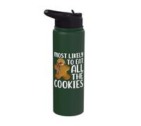 Most Likely to Eat Santa's Cookies Christmas Gingerbread Man Stainless Steel Insulated Water Bottle