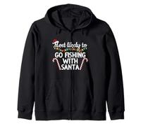 Most Likely To Go Fishing With Santa Funny Christmas Zip Hoodie