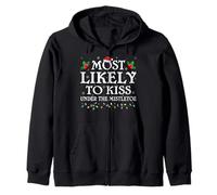 Most Likely To Kiss Under The Mistletoe Christmas Pajamas Zip Hoodie