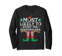 Most Likely to Start The Shenanigans Elf Christmas Outfit Long Sleeve T-Shirt