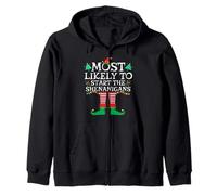 Most Likely To Start The Shenanigans Elf Christmas Outfit Zip Hoodie
