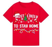 Most Likely to Stay Home T-Shirts for Family | Funny Christmas Tees for Kids, Boys, Girls & Men, Women Perfect for Christmas Parties & Gifts Red