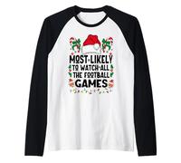 Most Likely to Watch All The Football Games Pajamas Matching Raglan Baseball Tee
