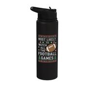 Most Likely to Watch All The Football Games Ugly Christmas Stainless Steel Insulated Water Bottle