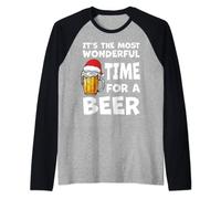 Most Wonderful Time For a Beer Christmas Fun Pajama PJS Men Raglan Baseball Tee