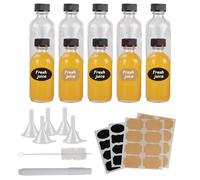 MOSTFUN 10 Pack 2oz Glass Bottles With Lids, 60 ml Ginger Shot Mini Bottles, Jars With Funnel, Labels & Pen for Juice, Essential Oil, Whisky
