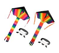 MOSTFUN 2 Pack Large Rainbow Delta Kite for Kids and Adults - Pocket Kite Toys with String for Park Beach Trip Outdoor Games, Easily Fly in Strong or Light Winds