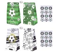MOSTFUN 24 Pcs Football Party Bags Football Gift Bags with Stickers Soccer Paper Bags Candy Goodie Treat Bags Soccer Print Gift Bags for Christmas Halloween Birthday Wedding Party