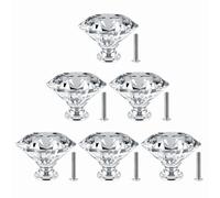 MOSTFUN 6 Pack 30mm Crystal Glass Cabinet Door Knobs Diamond Cut Drawer Handles with Screw for Dresser Drawers Cupboards Wardrobes Drawers Bathroom Cabinet Home Decoration Silver