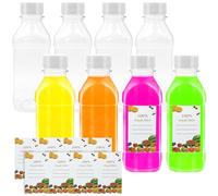 MOSTFUN 8 Pcs 8.45oz/250ml Plastic Juice Bottles, Square Shot Bottles with Lids Clear PET PET Drink Bottles with Fruit Label Leak-proof Drink Bottlesfor Juice, Milk, Smoothie, Water
