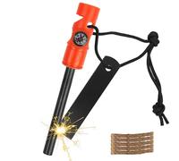 MOSTFUN Flint and Steel Fire Starter Kit, Magnesium Ferrocium Rod Fire Steel 5 in 1 Flint Striker Multi Tool with Compass Whistle Hemp Rope Scraper with Scale for Camping Hiking Outdoor (Orange)