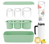 MOSTFUN Stanley Cup Ice Mold, Silicone Ice Cube Tray for Stanley Cup 20-40oz, Tumbler Ice Mold with Lid, 3 Hollow Cylinder Ice Cube for Freezer Chilling Drinks, Cocktails, Whiskey, Coffee (Green)