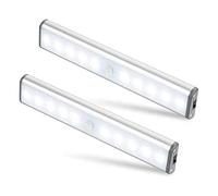 Moston 10 LED Magnetic Motion Sensor Wardrobe Closet Lights,Auto On/Off Under Cupboard Cabinet Lighting,Rechargeable Battery Powered Sensing Night Light,Stick-on Anywhere (Silver Aluminium,2 Pack)