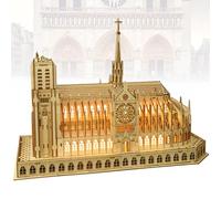 Mostop 3D Wooden Puzzles Age 7+ for Adults,Notre Dame de Paris Church Model Kit for Adults to Build,Led Light DIY Games Gift on Birthday Christmas,Building Puzzle 266 Pcs