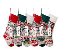 MOSTOP 6 Pack Christmas Stockings, 21 Inches Large Cable Knitted Stockings, Snowflake Reindeer Snowman Christmas Tree Knitted Stocking Decorations for Xmas Family Holiday Season Decor
