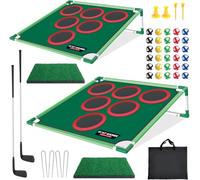 Mostop Golf Chipping Game Set of 2 - Yard Golf Cornhole Games for Adults - Chipping Practice Backyard BattleGolf Game Include 30 Sticky Balls, 2 Clubs, 2 Putting Mats, Great Gift for Dad Golfer