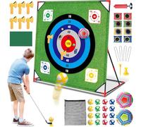 Mostop Golf Chipping Game with Stand - Golf Target Battle Game with Putting Mat, 12 Sticky Balls, 6 Axes, 2 Soccer Balls, 8 Bean Bags, Outdoor & Yard Games for Kids and Family