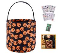 Mostop Halloween Trick or Treat Basket Bag Halloween Candy Canvas Bucket Bags with 10 Sheets Glow In The Dark Tattoos Gift Bags Party Supplies