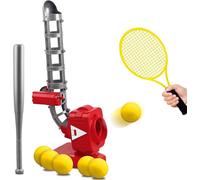 Mostop Kids Auto Baseball Pitching Machine Outdoor Toy Set-4 Adjustable Angles Electronic Baseball Training Equipment & Batting Practice Toys for Youth, Includes 6 Baseballs, Baseball Bat and Racket