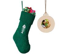 MOSTOP Knit Christmas Stocking, Large Green Stocking with Fish Bone Embroidery Xmas Hanging Stocking for Cat Pet Home Decorations Party Favor Supplies