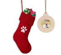 MOSTOP Knit Christmas Stocking, Large Red Pet Stocking with Paw Embroidery Xmas Hanging Stocking for Home Decorations Party Favor Supplies