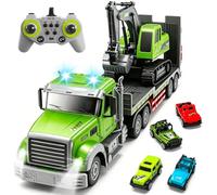 Mostop RC Truck & Digger Set, 1:12 Dual Control 2.4G Toy for Kids 6+ | 11 Channel Full Function,2.4GHz 100ft Range,Extendable Detachable Trailer,Tows Multiple Toy Vehicles