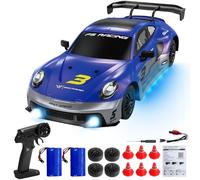 Mostop Remote Control Car 1/16 Scale 4WD RC Drift Car, High Speed Drifting RC Cars with LED Light Spray, 2 Batteries and Extra Tires, Hobby RC Sport Racing Cars Model Vehicle for Kids Adults (Blue)