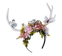 MOSTORY Antler Headband Flower Headpiece for Women Cosplay